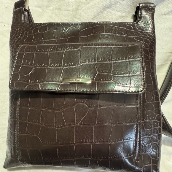Nine West Brown Croc-Embossed Crossbody Bag - Picture 1 of 16